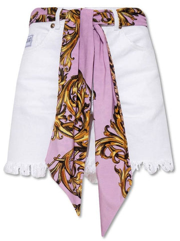 Jeans Scarf Shorts White - VERSACE - BALAAN 1