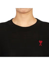 Heart Logo Crew Neck Merino Wool Knit Top Black - AMI - BALAAN 7