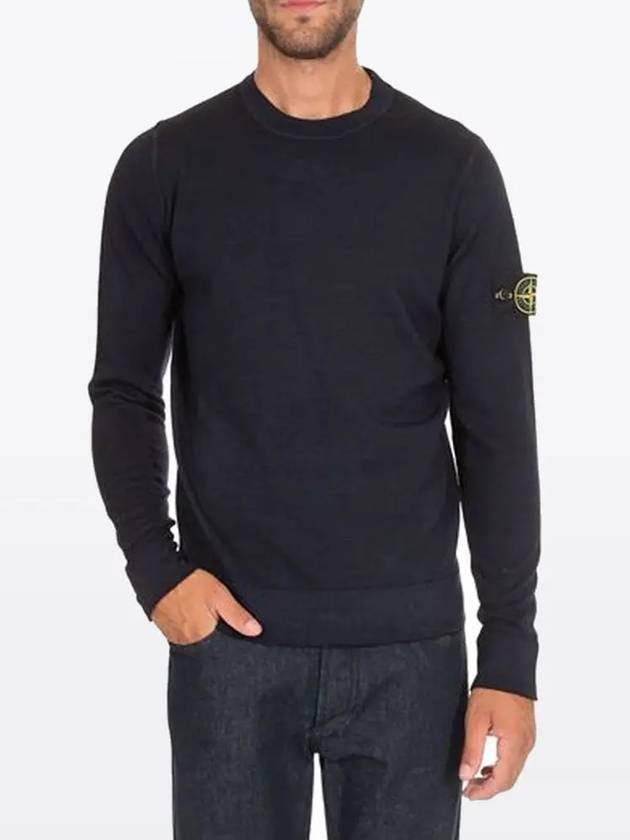 Wappen Patch Round Wool Knit Top Navy - STONE ISLAND - BALAAN 5