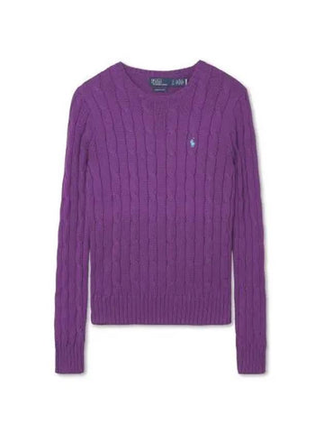 W cable knit cotton crewneck sweater purple - POLO RALPH LAUREN - BALAAN 1