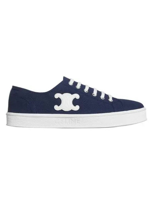 Jane Triomphe Patch Canvas Calfskin Low Top Sneakers Navy - CELINE - BALAAN 2