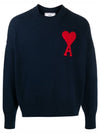 Men's Big Heart Embroidered Logo Knit Top Navy - AMI - BALAAN 2