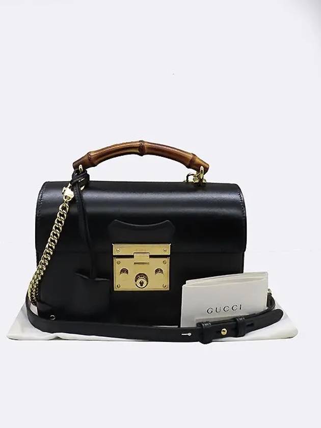 603221 Black leather bamboo handle flap Padlock gold chain tote bag shoulder strap - GUCCI - BALAAN 1