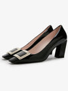 Metal Buckle Patent Leather Pumps Heel Black - ROGER VIVIER - BALAAN 3