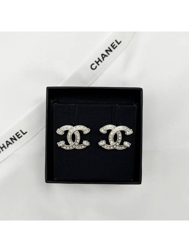 23P CC Logo Earrings Crystal Earrings Silver ABA322 - CHANEL - BALAAN 6