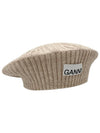 Logo Rib Edge Wool Beret Sand - GANNI - BALAAN 2