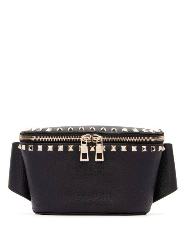 Women's Rockstud Leather Belt Bag Black - VALENTINO - BALAAN.