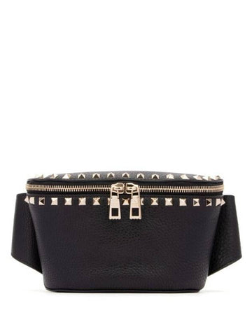 Women's Rockstud Leather Belt Bag Black - VALENTINO - BALAAN 1