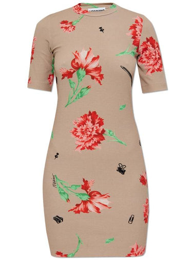 Moschino Dress With Floral Pattern, Women's, Beige - MOSCHINO - BALAAN 1