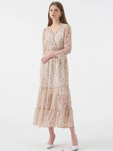 Vanessa VANESSA V-neck flower chiffon long dress ivory - AME - BALAAN 1