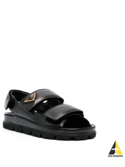 Triangle Logo Flat Nappa Leather Sandals Black - PRADA - BALAAN 2