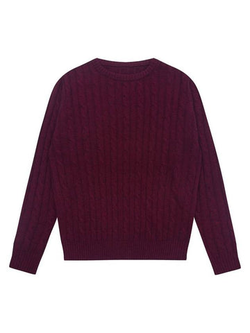 Men's Round Cable Sweater Wine SW22ISW02WN - SOLEW - BALAAN 1