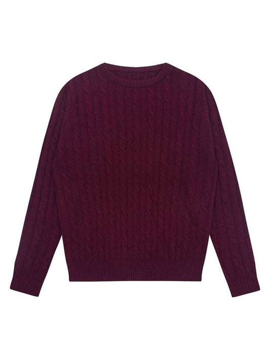 Round Cable Knit Top Wine - SOLEW - BALAAN 1