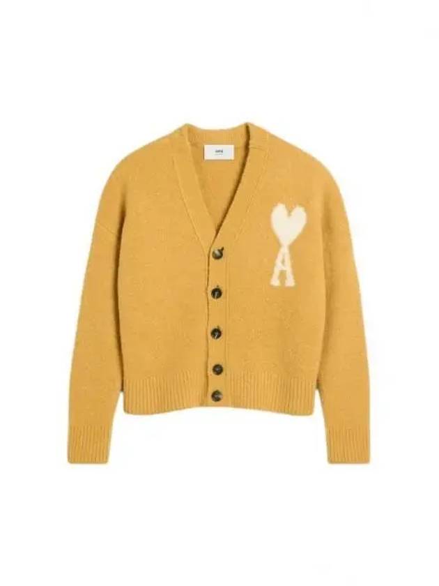 Intarsia Logo Knit Cardigan Mustard - AMI - BALAAN 2