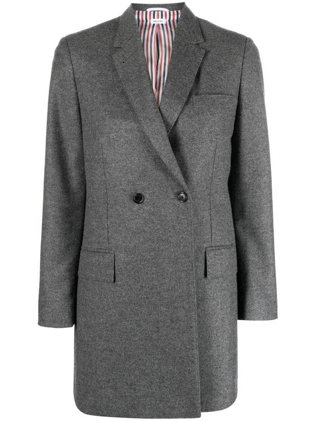 Women's Flannel Sports Wool Double Coat Medium Grey - THOM BROWNE - BALAAN 2