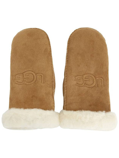 Embroidery Logo Shearling Gloves Chestnut - UGG - BALAAN 2