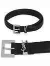 Men's Monogram Silver Buckle Leather Belt Black - SAINT LAURENT - BALAAN 3