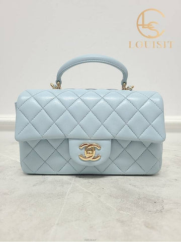 Used luxury goods Lewis It Sky blue classic new mini top handle lambskin flap bag - CHANEL - BALAAN 1