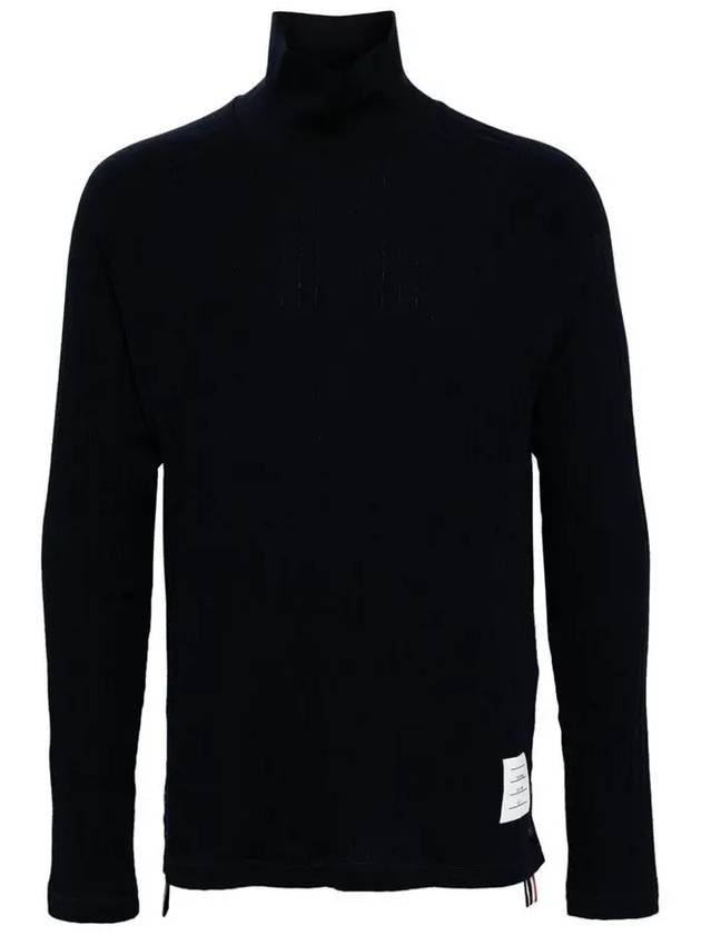 Raglan Roll Neck Virgin Wool Turtleneck Navy - THOM BROWNE - BALAAN 3