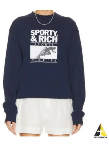 SPORTS CLUB 94 CREWNECK NAVYwhite CR885 Crew Neck Sweatshirt - SPORTY & RICH - BALAAN 1