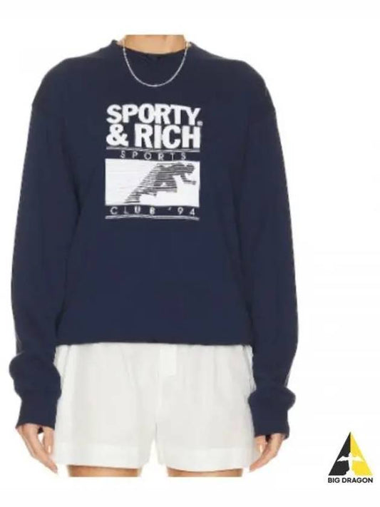 SPORTS CLUB 94 CREWNECK NAVYwhite CR885 Crew Neck Sweatshirt - SPORTY & RICH - BALAAN 1