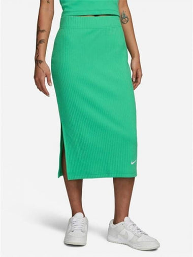 01 DV7957 363 Women s High Waist Ribbed Jersey Skirt Green - NIKE - BALAAN 1