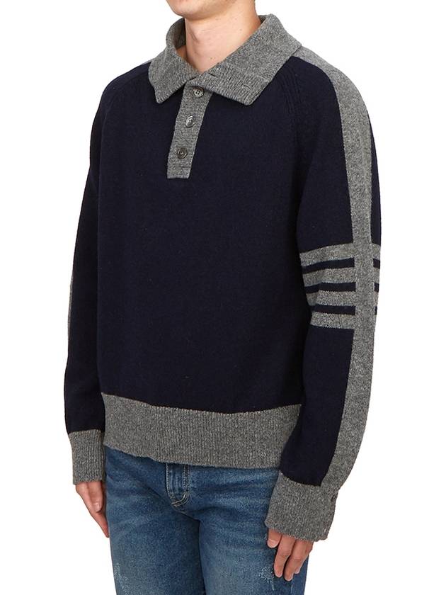 4-Bar Wool Polo Knit Top Navy Grey - THOM BROWNE - BALAAN 5