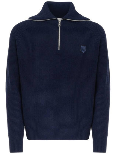 Fox Head Patch Half Zip Up Knit Top Navy - MAISON KITSUNE - BALAAN 2