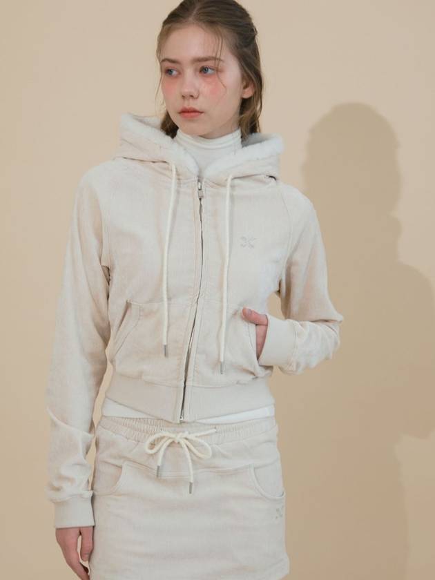 Velour Set Up Pocket Zip Up Hoodie Ivory - ETRE AU SOMMET - BALAAN 3