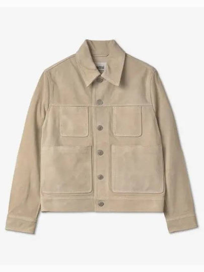 Button Suede Jacket Beige - AMI - BALAAN 2