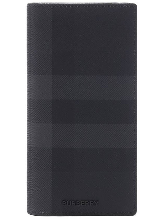 Logo Checked Leather Long Wallet Charcoal - BURBERRY - BALAAN 2