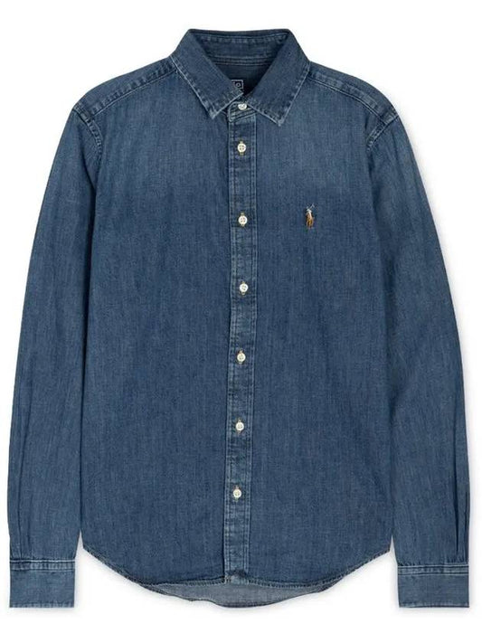 Embroidered Logo Denim Shirt Blue - POLO RALPH LAUREN - BALAAN 2