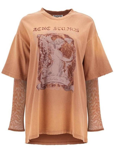 Logo Graphic Print Layered Long Sleeve T-Shirt Rust Red - ACNE STUDIOS - BALAAN 1