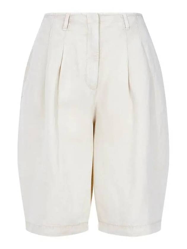 Women s Tuck Detail Lyocell Bermuda Shorts Light Beige - EMPORIO ARMANI - BALAAN 1