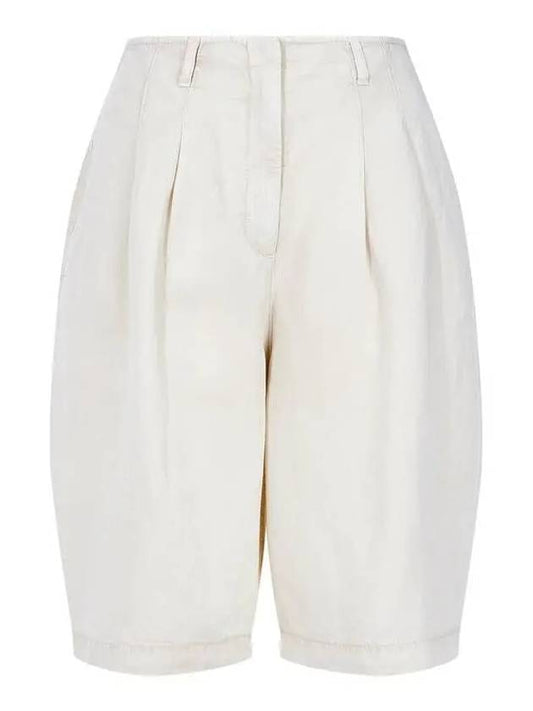 Women s Tuck Detail Lyocell Bermuda Shorts Light Beige - EMPORIO ARMANI - BALAAN 1