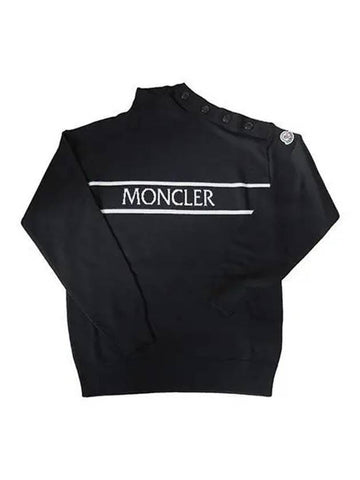 Knit women s front logo turtleneck black ivory - MONCLER - BALAAN 1