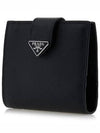 Triangle Logo Saffiano Leather Half Wallet Black - PRADA - BALAAN 3