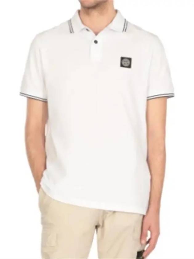 Organic Cotton Elastane Pique Polo Shirt White - STONE ISLAND - BALAAN 3