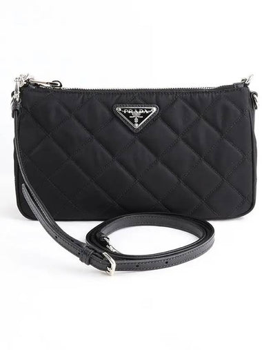 Women s shoulder bag quilting triangle logo nylon black cross 1BH026 - PRADA - BALAAN 1