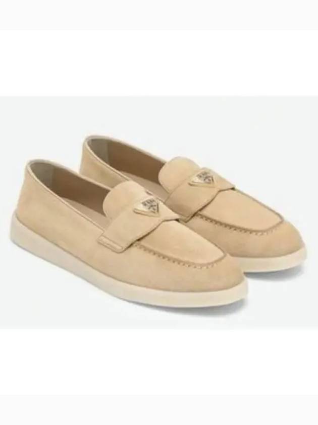 Triangle Logo Suede Leather Loafers Beige - PRADA - BALAAN 2