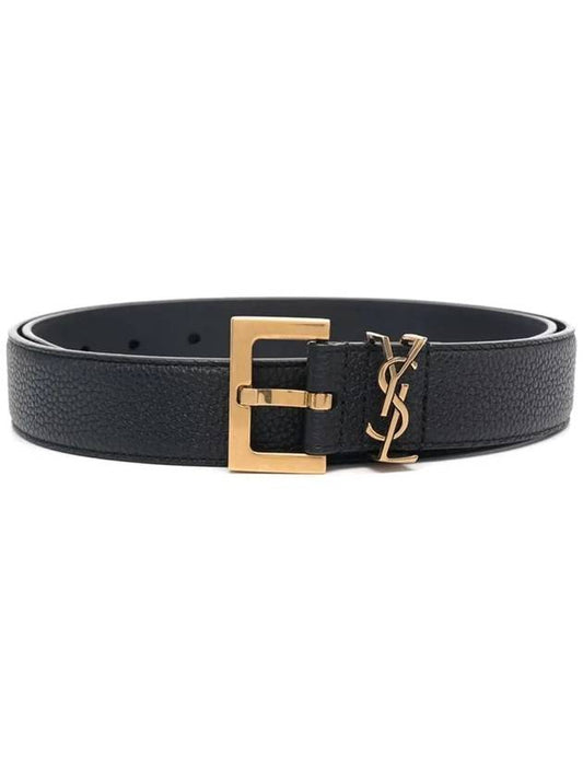 Men's Monogram Grain Leather Belt Gold - SAINT LAURENT - BALAAN 2