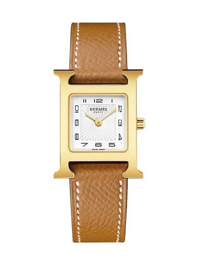 Heure H Watch Small Gold Epsom Strap & Yellow Gold Steel - HERMES - BALAAN 2