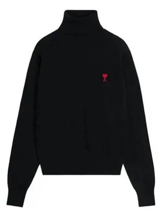 Men's Heart Logo Wool Turtleneck Black - AMI - BALAAN 2