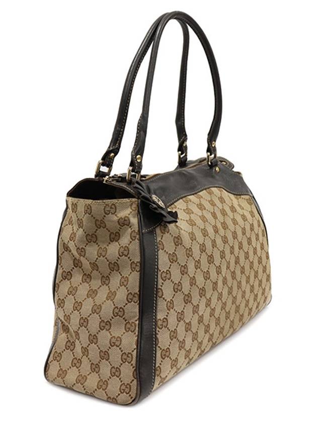 189828 GG logo jacquard brown leather gold trophy tote bag - GUCCI - BALAAN 2