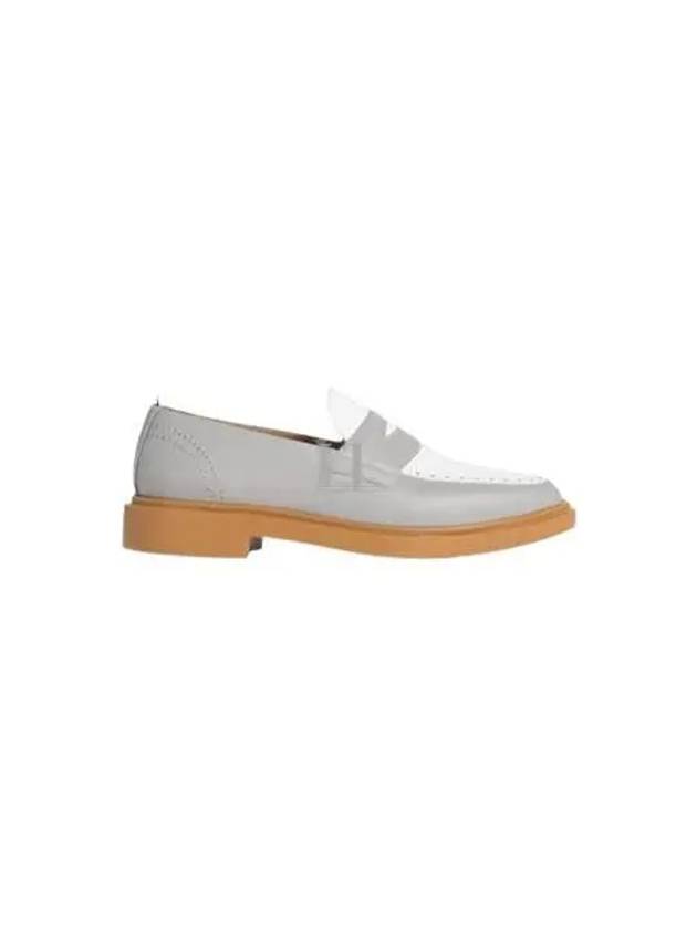 Vitello Calf Leather Penny Loafers White Grey - THOM BROWNE - BALAAN 2