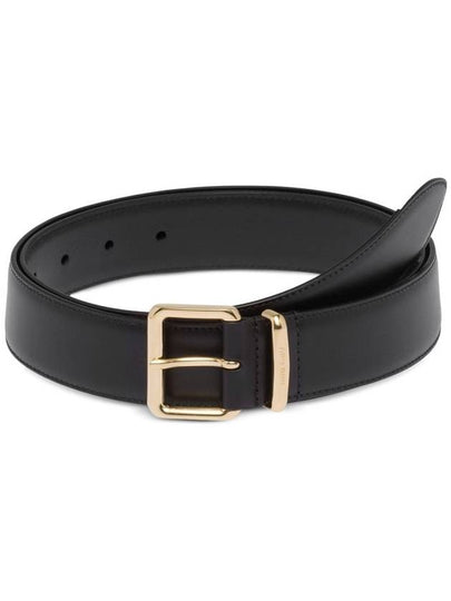 Metal Buckle Logo Leather Belt Black - MIU MIU - BALAAN 2