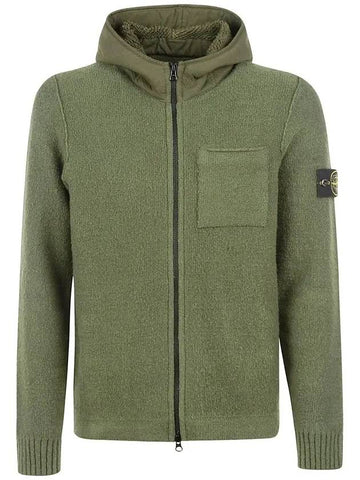 Waffen Patch Fleece Zip Up Hoodie Green - STONE ISLAND - BALAAN 1