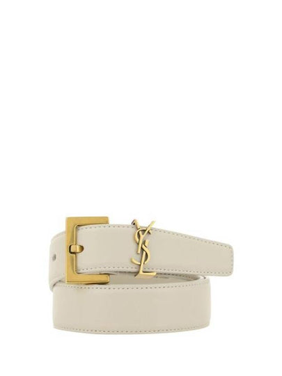 Monogram Buckle Leather Belt White - SAINT LAURENT - BALAAN 2