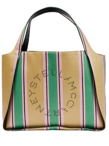 Embroidered Logo Raffia Shopping Tote Bag Green - STELLA MCCARTNEY - BALAAN 1