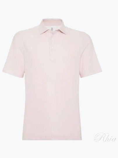 Ribbed Knit Short Sleeve Polo Shirt Pink - BRUNELLO CUCINELLI - BALAAN 2